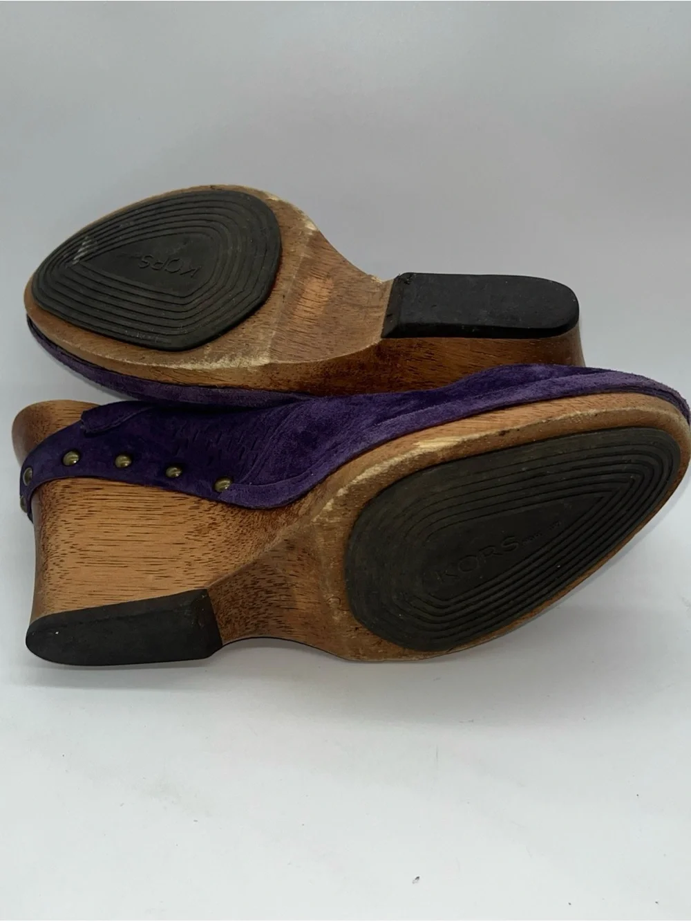 Women’s Michael Kors Purple Wedge Wood Clogs Sz 7.5